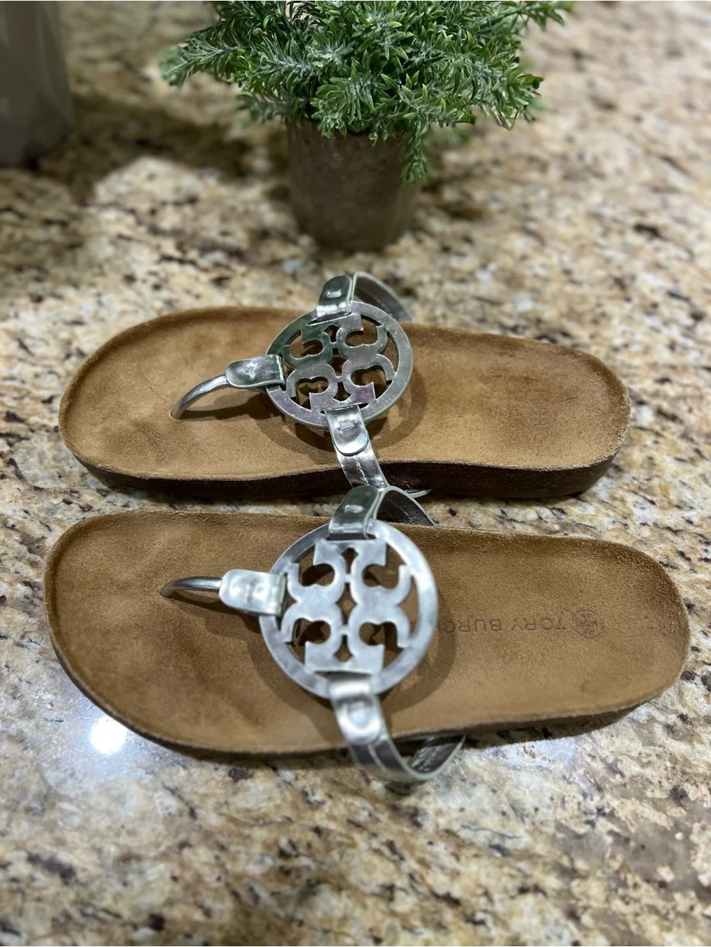 Tory Burch Miller Cloud Silver/Natural Sandals 9.5M